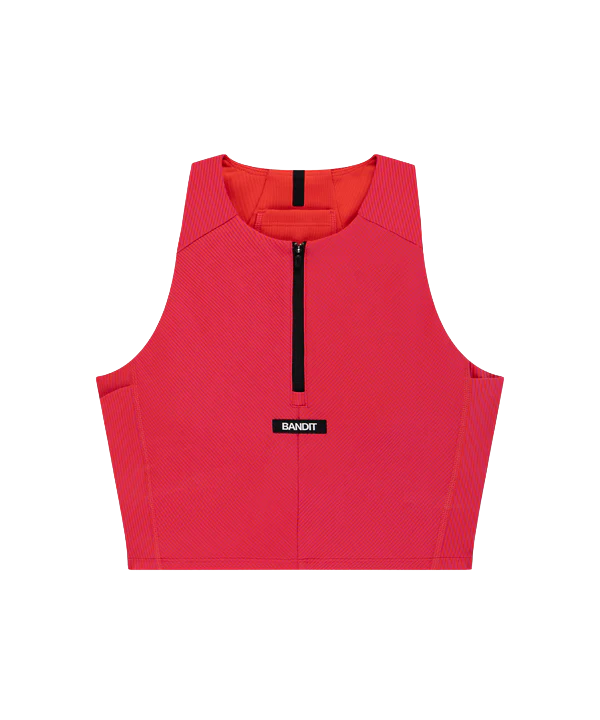 Bandit Women's Striped Cadence™ Zip Front Race Crop  - Poppy / Azalea