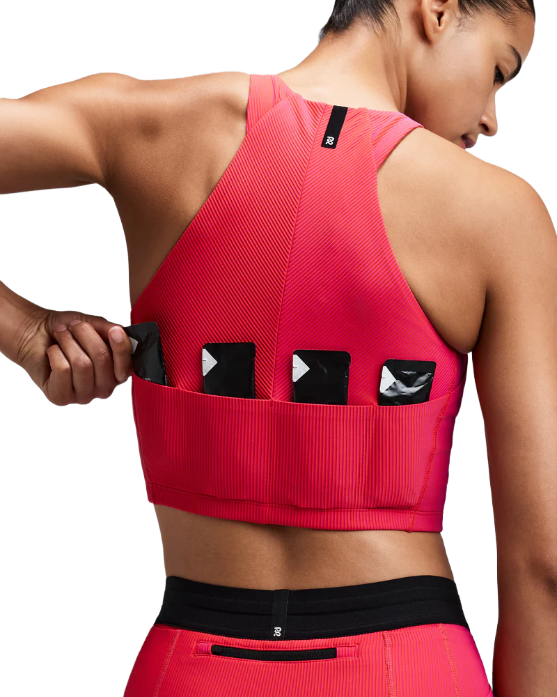 Bandit Women's Striped Cadence™ Zip Front Race Crop  - Poppy / Azalea