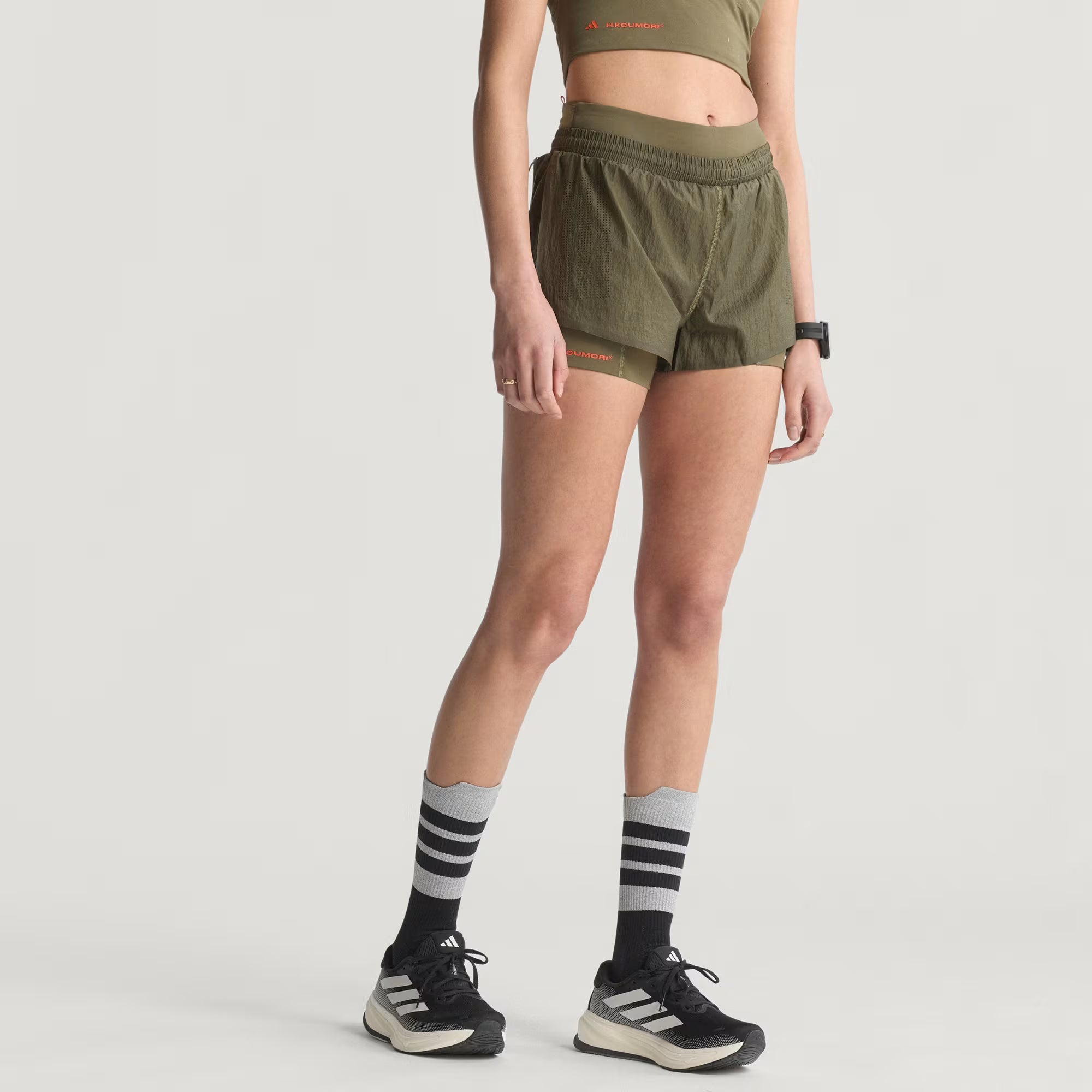 Adidas Women's Adi365 H.Koumori Running 2-in-1 Shorts - Olive Strata