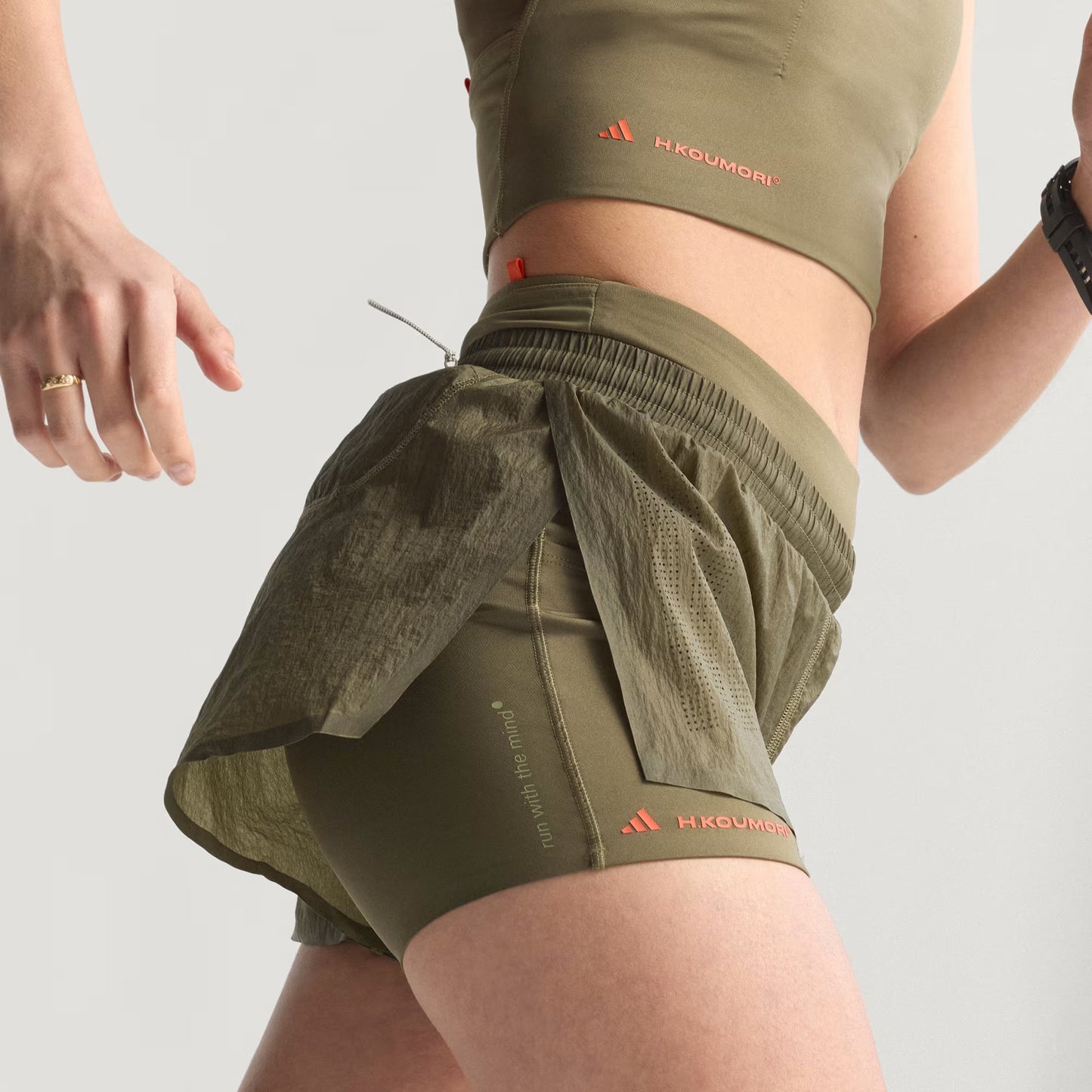 Adidas Women's Adi365 H.Koumori Running 2-in-1 Shorts - Olive Strata