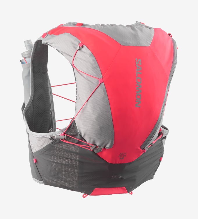 Salomon Advance Skin 12 Running Vest - CASTELROCK / ALLOY / NEON FLAME