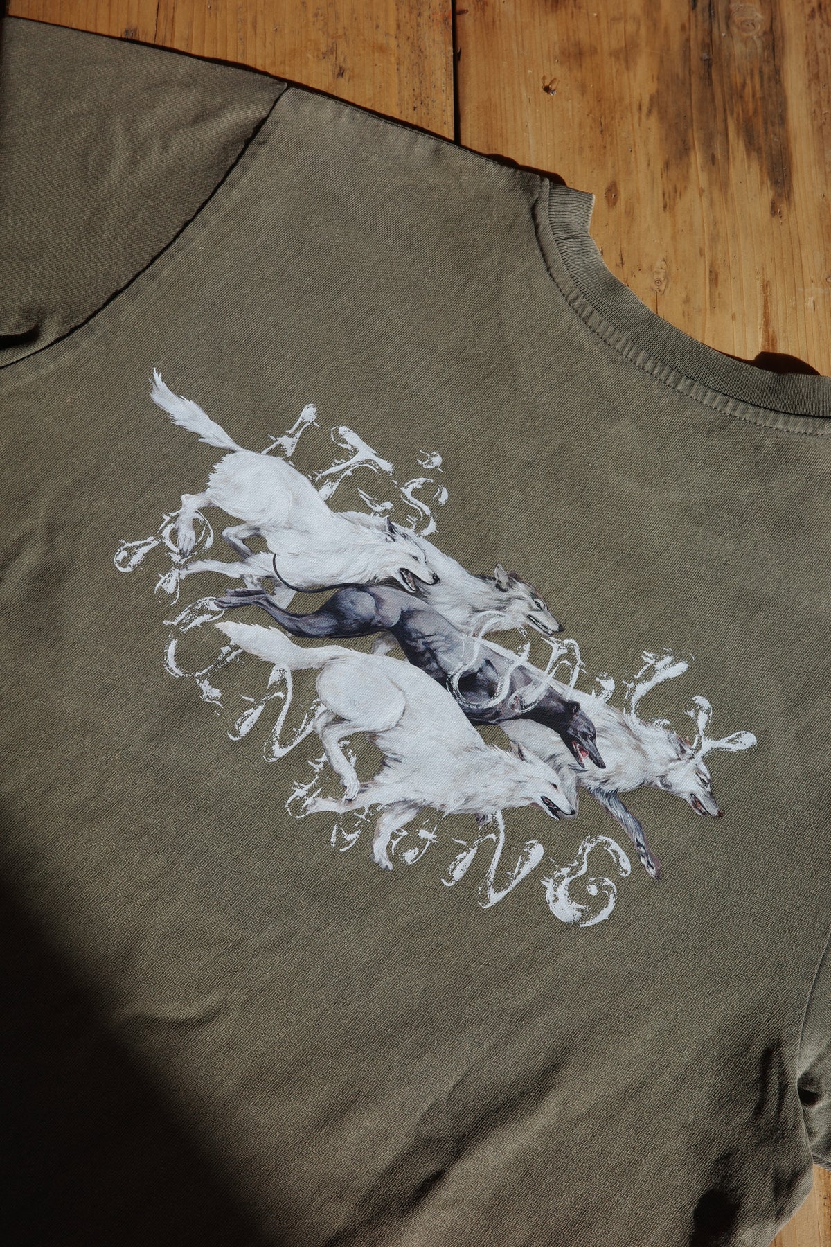 The Whippet amongst the Wolves – Vintage Khaki Tee
