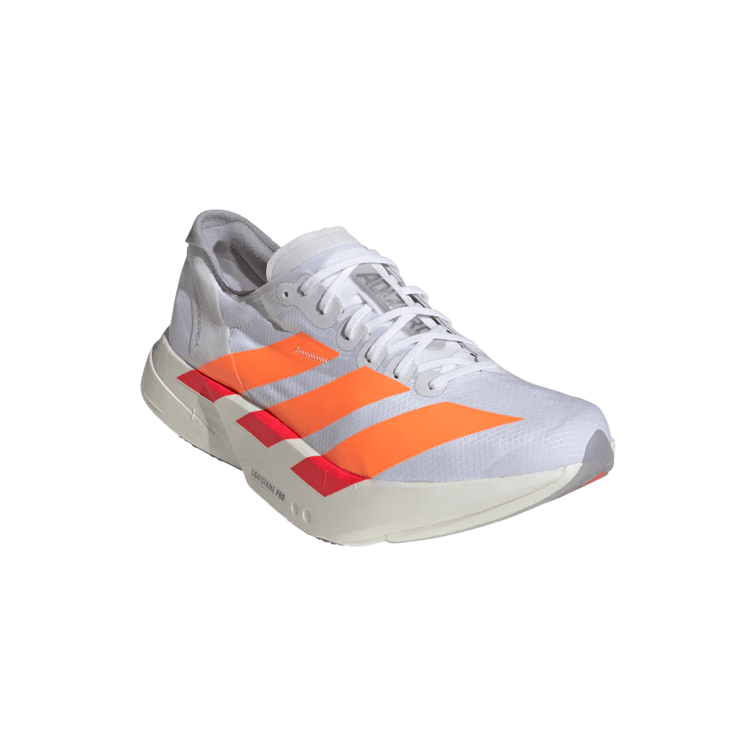 Adidas Men's Adizero Adios Pro 4 - White/Lucid Orange/Lucid Red - Interval Running