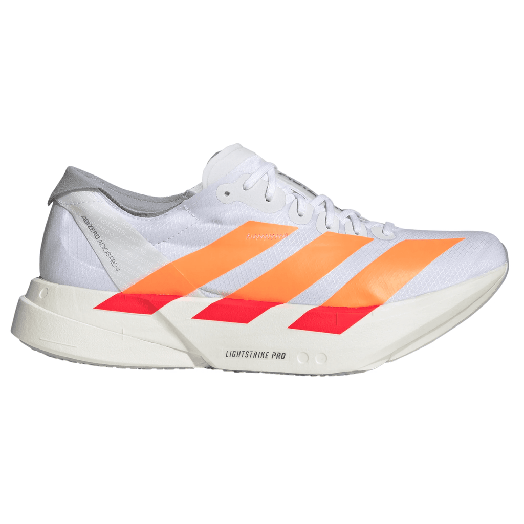 Adidas Men's Adizero Adios Pro 4 - White/Lucid Orange/Lucid Red - Interval Running
