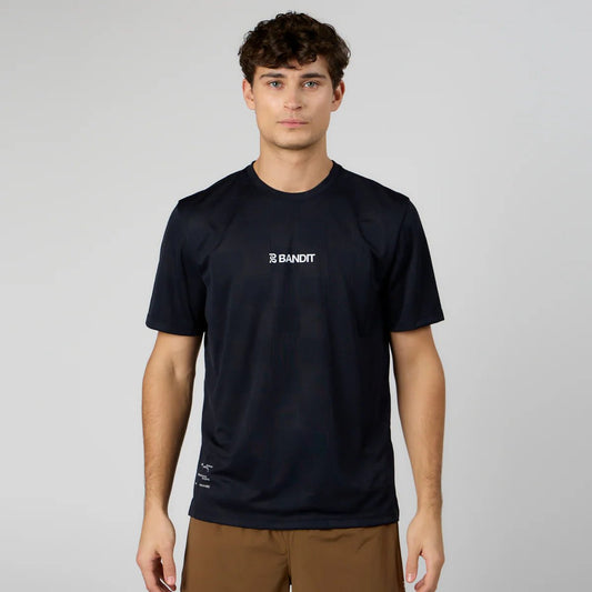 Bandit Cheque Jacquard Short Sleeve Tee - Black - Interval Running