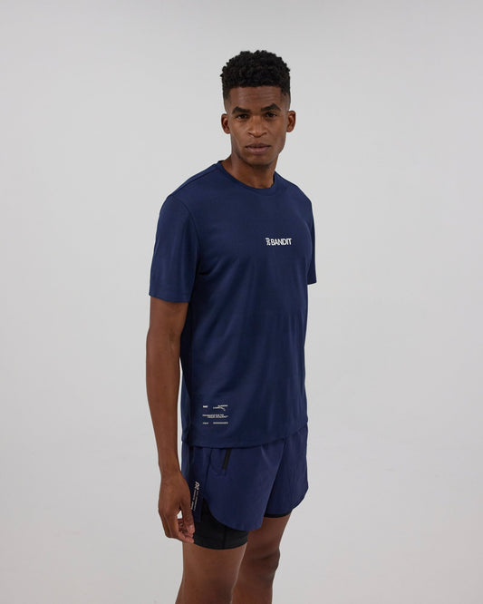Bandit Cheque Jacquard Short Sleeve Tee - NY Navy - Interval Running