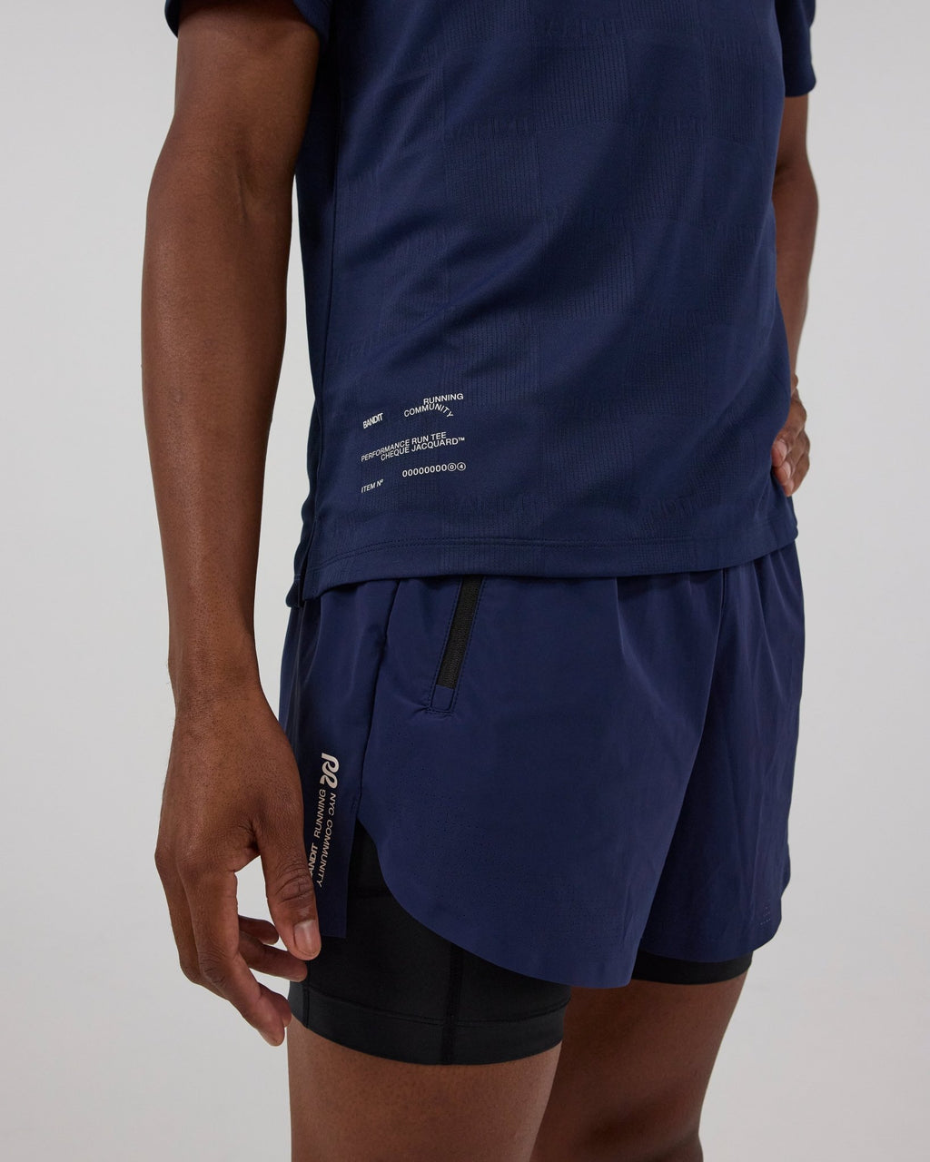 Bandit Cheque Jacquard Short Sleeve Tee - NY Navy - Interval Running