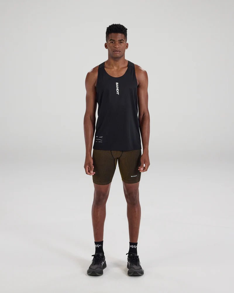 Bandit Striped Cadence™ 7 Pocket Half Tights - Black with Dijon - Interval Running