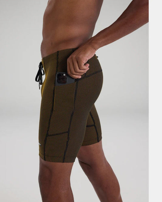 Bandit Striped Cadence™ 7 Pocket Half Tights - Black with Dijon - Interval Running