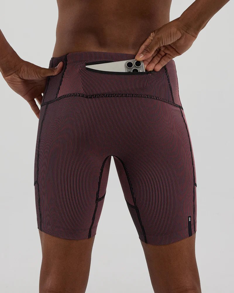 Bandit Striped Cadence™ 7 Pocket Half Tights - Black with Mauve - Interval Running