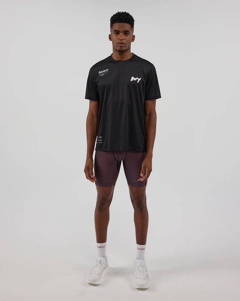 Bandit Striped Cadence™ 7 Pocket Half Tights - Black with Mauve - Interval Running