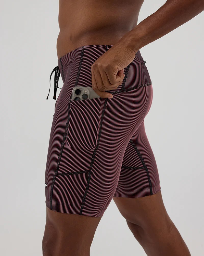 Bandit Striped Cadence™ 7 Pocket Half Tights - Black with Mauve - Interval Running