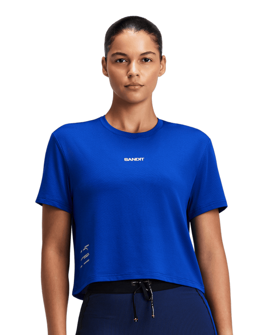 Bandit Women's Micromesh™ Cropped Run Tee – Bauhaus Blue - Interval Running