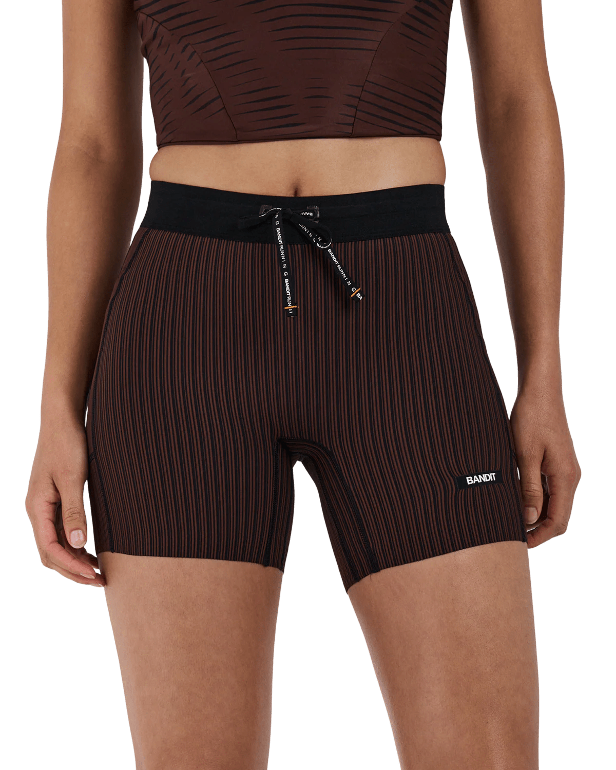 Bandit Women's Striped Cadence™ 5" Compression Shorts - Cacao / Black - Interval Running