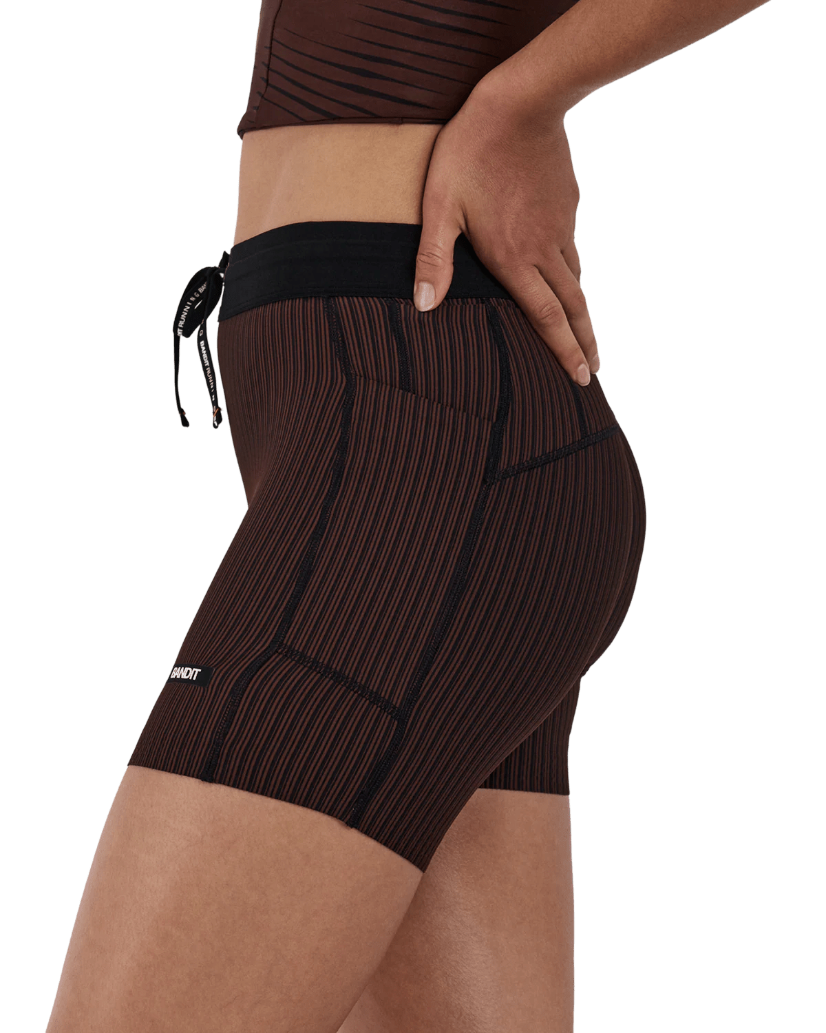 Bandit Women's Striped Cadence™ 5" Compression Shorts - Cacao / Black - Interval Running