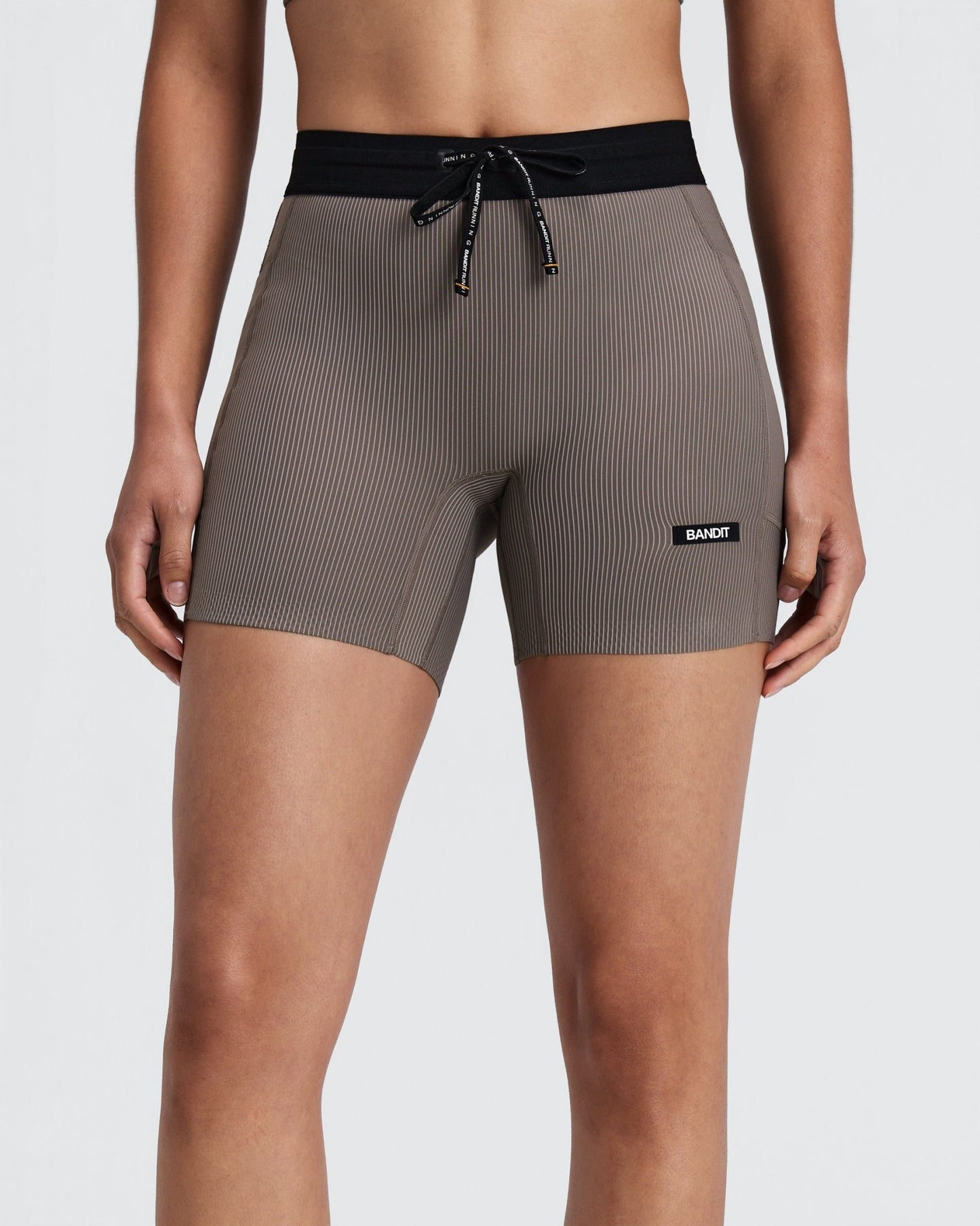 Bandit Women's Striped Cadence™ 5" Compression Shorts - Concrete Taupe / Cocoa - Interval Running