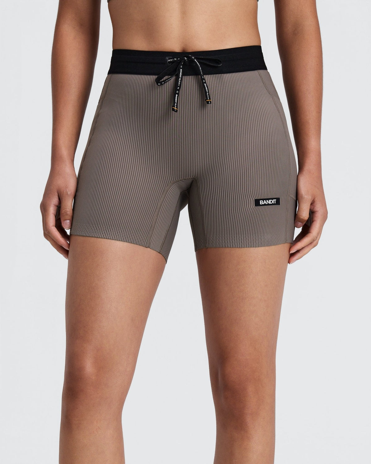 Bandit Women's Striped Cadence™ 5" Compression Shorts - Concrete Taupe / Cocoa - Interval Running