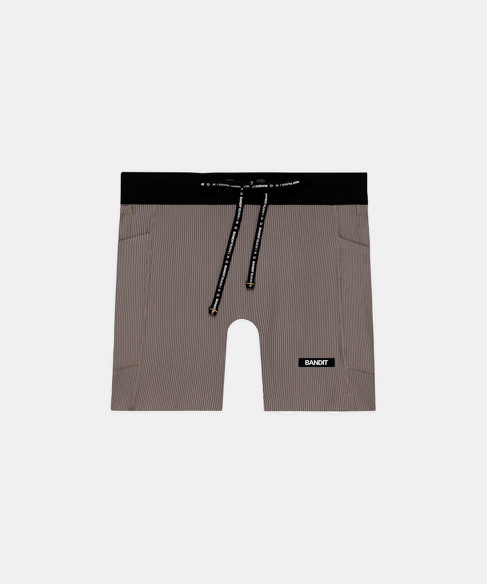 Bandit Women's Striped Cadence™ 5" Compression Shorts - Concrete Taupe / Cocoa - Interval Running