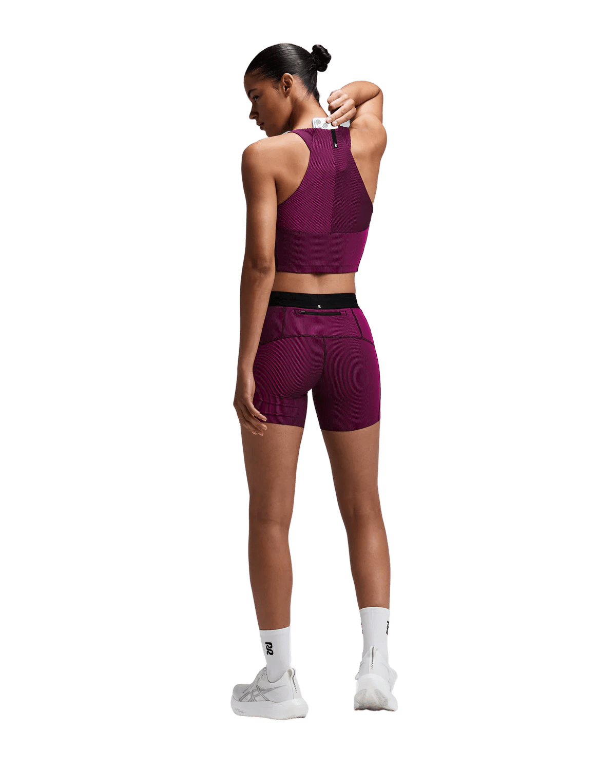 Bandit Women's Striped Cadence™ Zip Front Race Crop - Espresso / Azalea - Interval Running