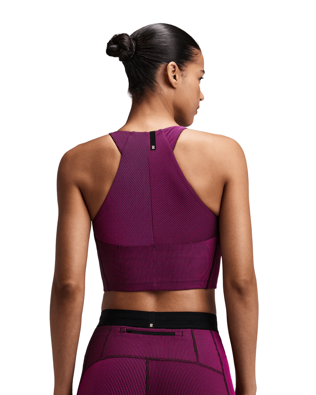 Bandit Women's Striped Cadence™ Zip Front Race Crop - Espresso / Azalea - Interval Running