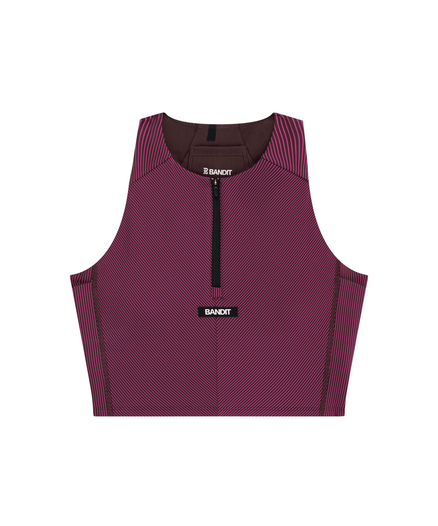 Bandit Women's Striped Cadence™ Zip Front Race Crop - Espresso / Azalea - Interval Running