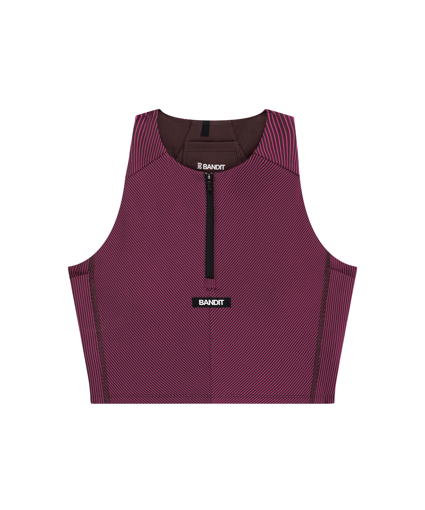 Bandit Women's Striped Cadence™ Zip Front Race Crop - Espresso / Azalea - Interval Running