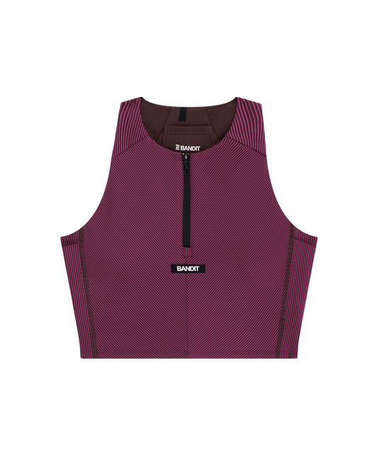 Bandit Women's Striped Cadence™ Zip Front Race Crop - Espresso / Azalea - Interval Running