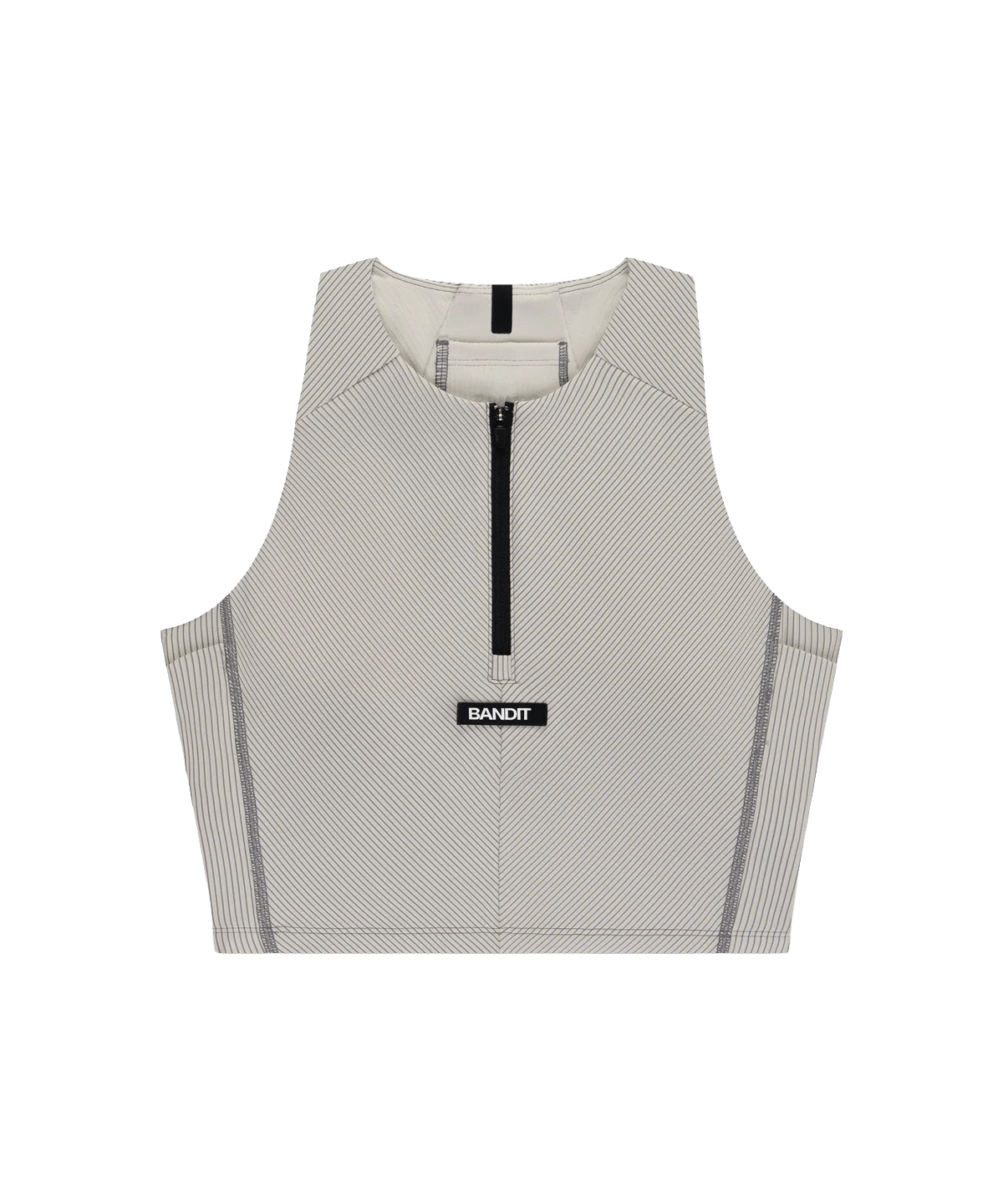 Bandit Women's Striped Cadence™ Zip Front Race Crop - Plaster / Slate - Interval Running