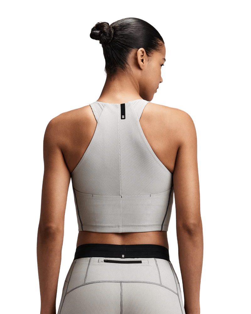 Bandit Women's Striped Cadence™ Zip Front Race Crop - Plaster / Slate - Interval Running