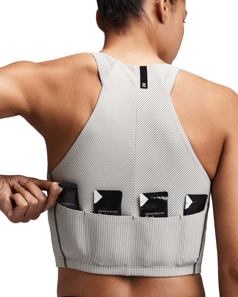 Bandit Women's Striped Cadence™ Zip Front Race Crop - Plaster / Slate - Interval Running