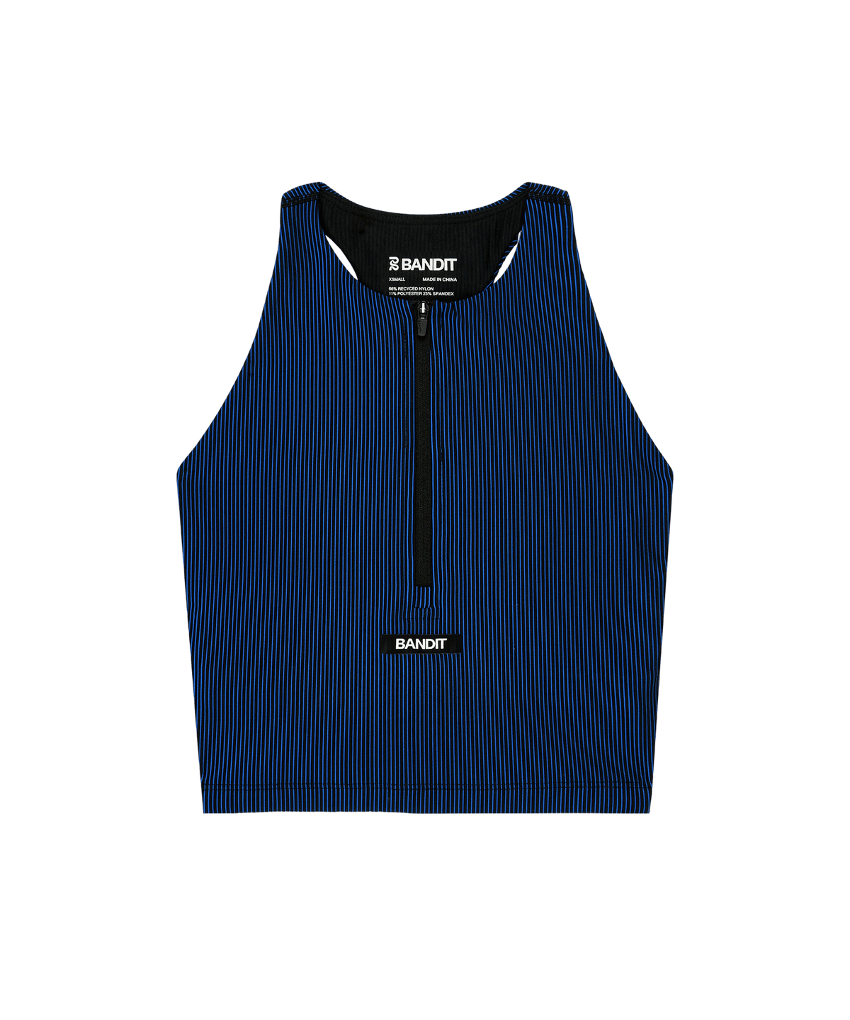 Bandit Women's Striped Cadence™ Zip Front T-Back Race Crop – Black / Bauhaus Blue – AW26 - Interval Running
