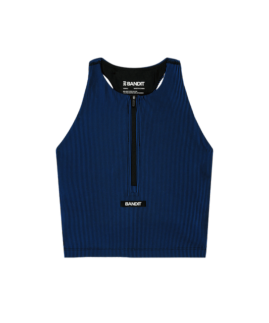 Bandit Women's Striped Cadence™ Zip Front T-Back Race Crop – Black / Bauhaus Blue – AW26 - Interval Running
