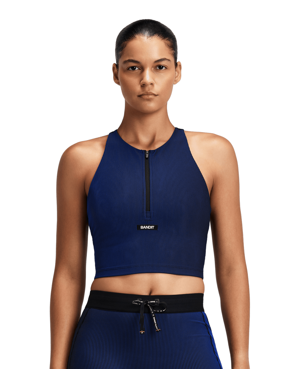Bandit Women's Striped Cadence™ Zip Front T-Back Race Crop – Black / Bauhaus Blue – AW26 - Interval Running