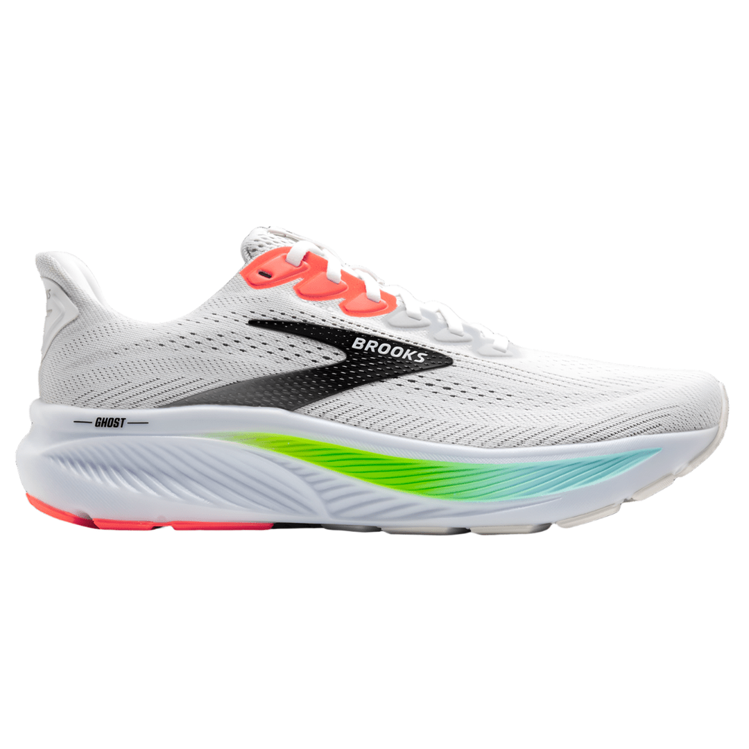 Brooks Men's Ghost 17 – White/Pink Clay/Gecko - Interval Running