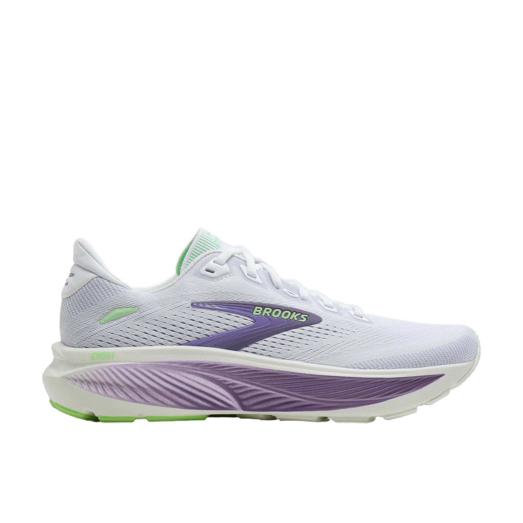 Brooks Women's Ghost 18 – White/Purple Hebe/Green - Interval Running