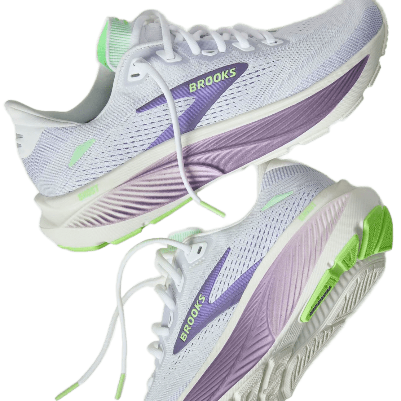 Brooks Women's Ghost 18 – White/Purple Hebe/Green - Interval Running