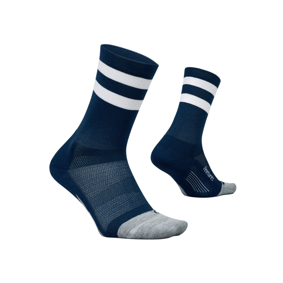 Feetures Elite Light Cushion Mini Crew – Navy High Top Stripe - Interval Running