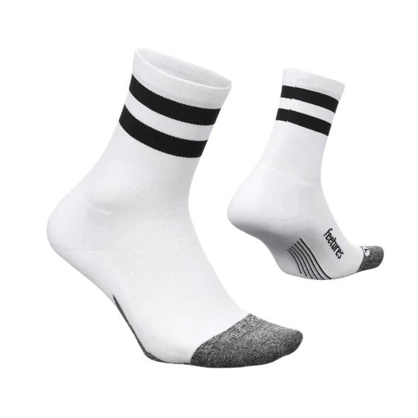 Feetures Elite Light Cushion Mini Crew – White High Top Stripe - Interval Running