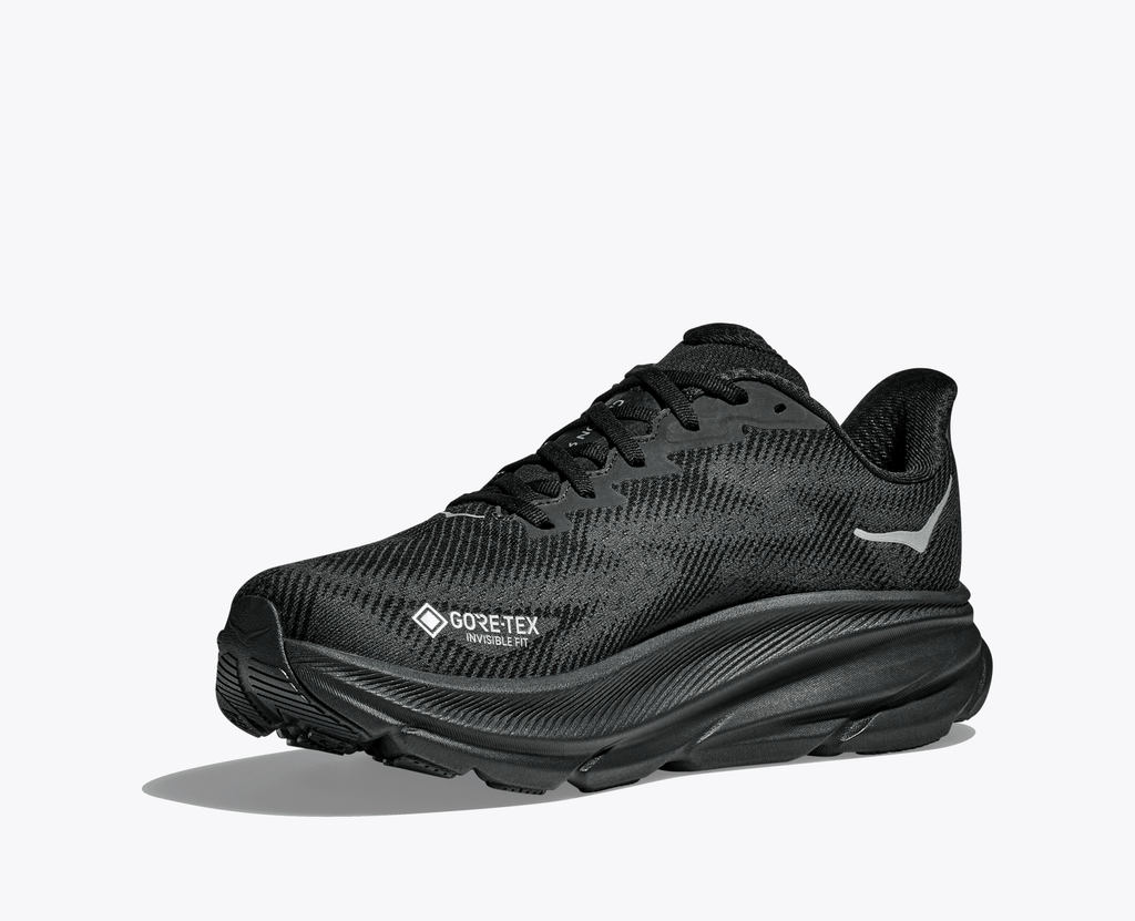 Hoka Men's Clifton 9 GORE - TEX - Black / Black - Interval Running
