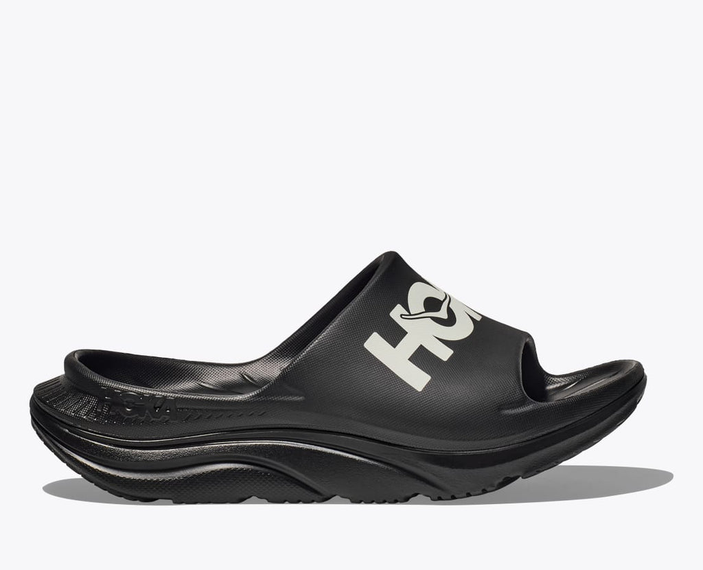 Hoka ORA Athletic Slide - Black / White - Interval Running