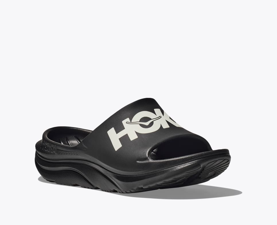 Hoka ORA Athletic Slide - Black / White - Interval Running