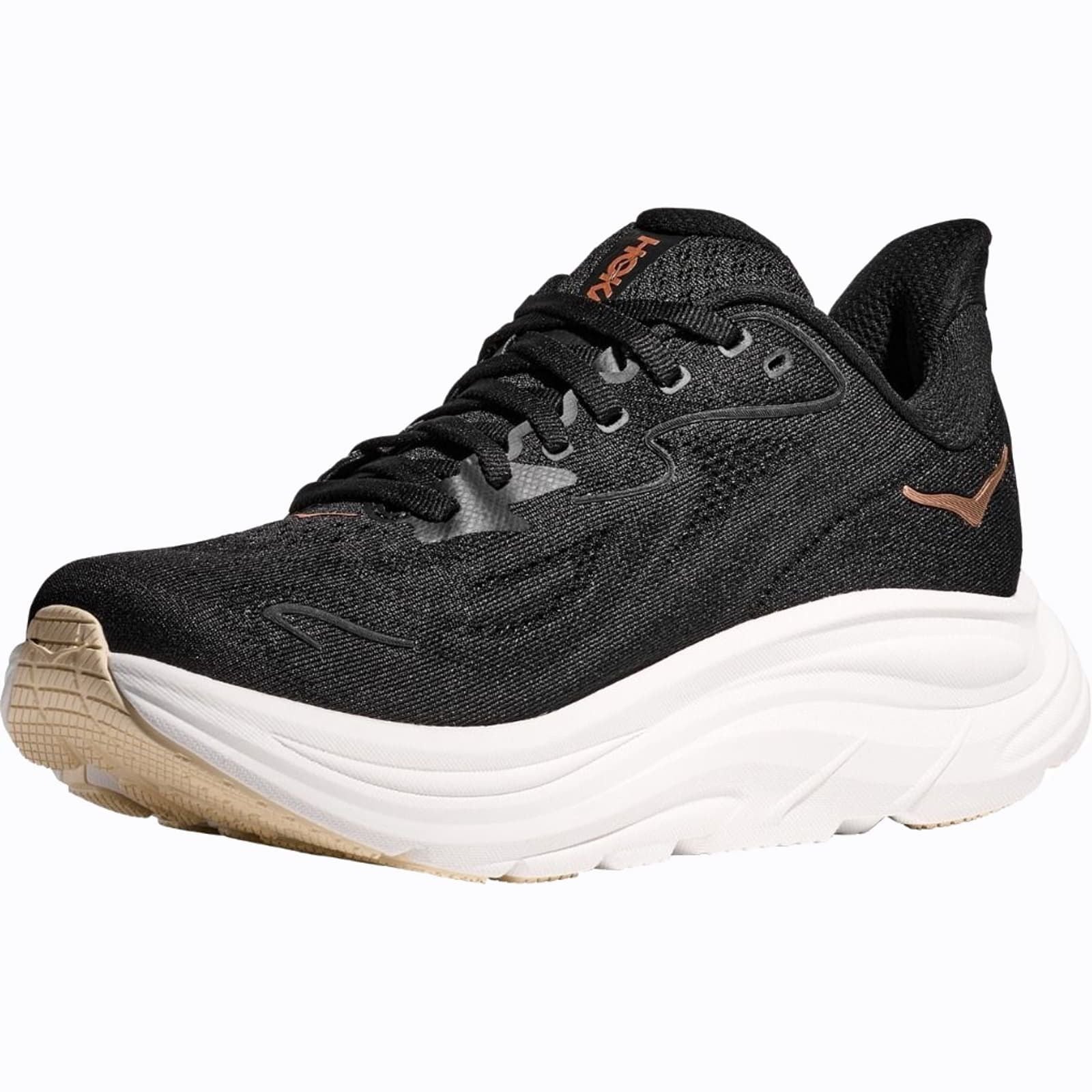 Hoka Women's Clifton 10 – Black / Rose Gold - Interval Running