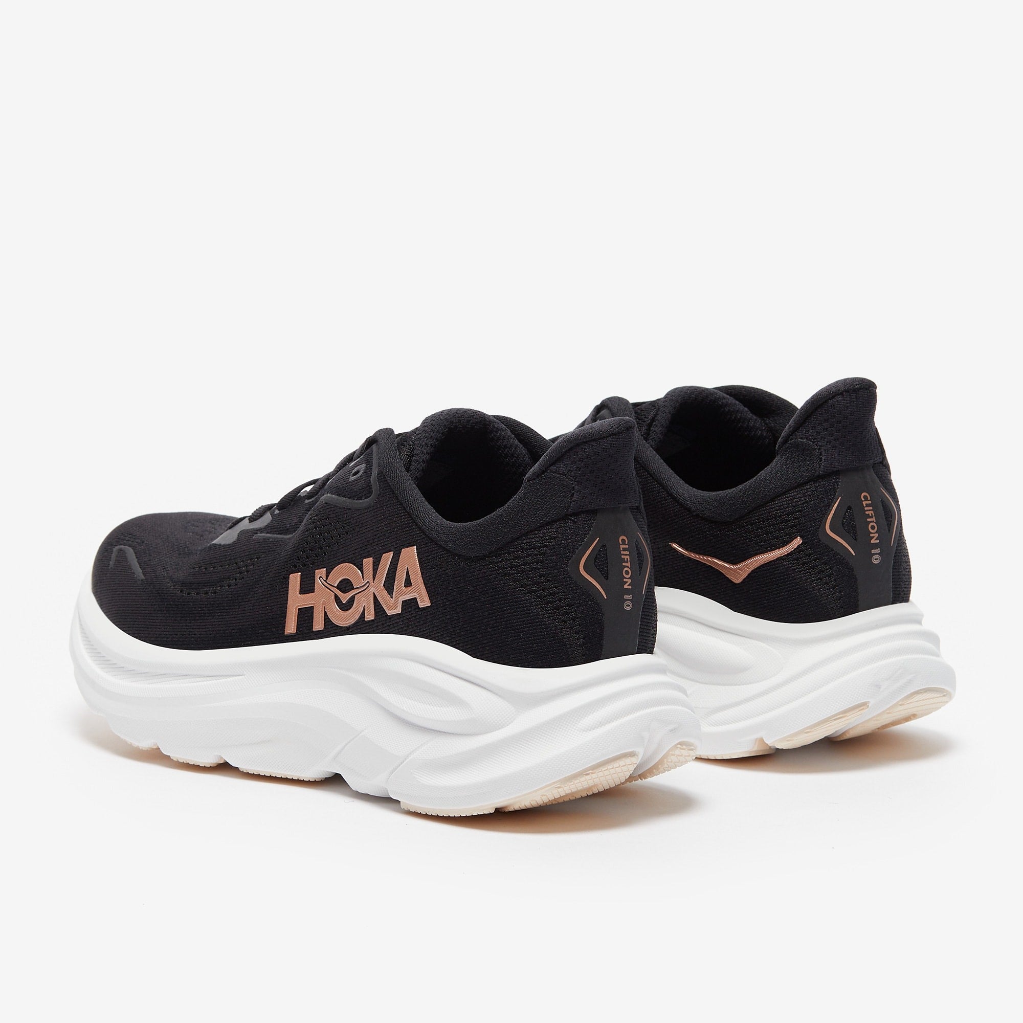 Hoka Women's Clifton 10 – Black / Rose Gold - Interval Running