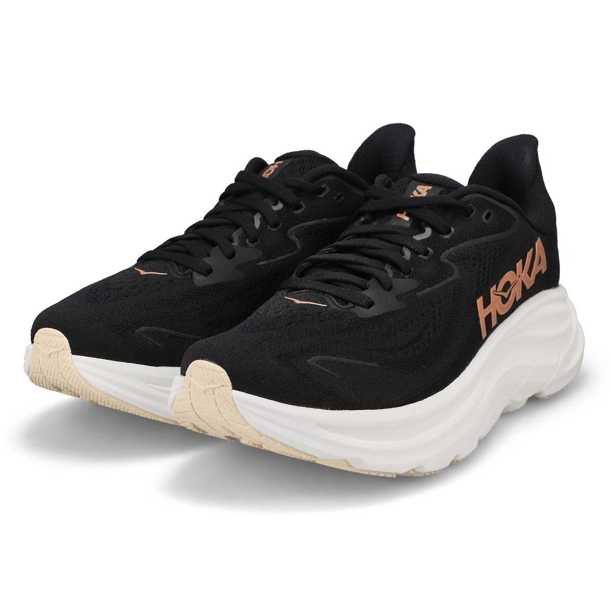 Hoka Women's Clifton 10 – Black / Rose Gold - Interval Running