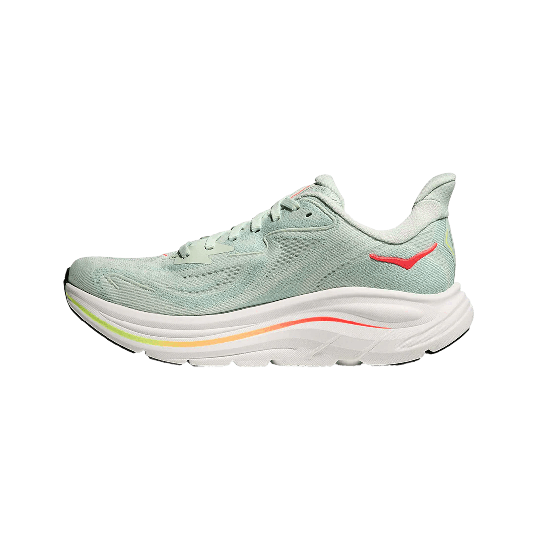 Hoka Women's Clifton 10 – Sea Glass / Neon Flame - Interval Running