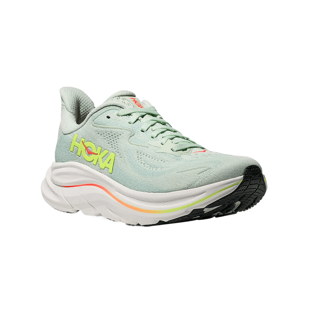 Hoka Women's Clifton 10 – Sea Glass / Neon Flame - Interval Running