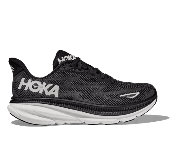 Hoka Women's Clifton 9 - Black / White - Interval Running