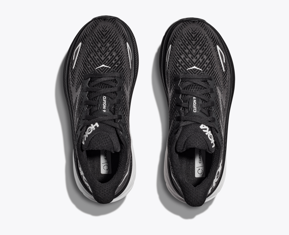 Hoka Women's Clifton 9 - Black / White - Interval Running