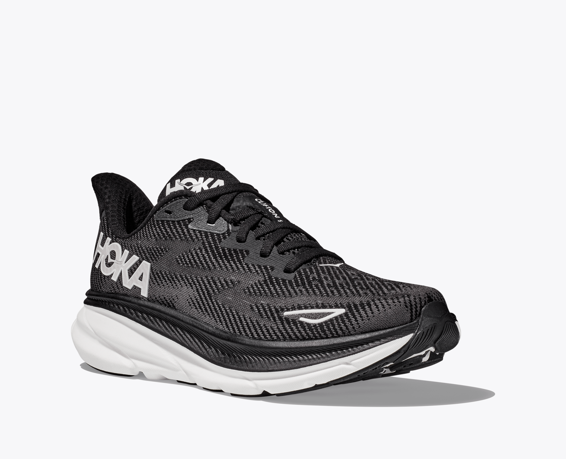 Hoka Women's Clifton 9 - Black / White - Interval Running