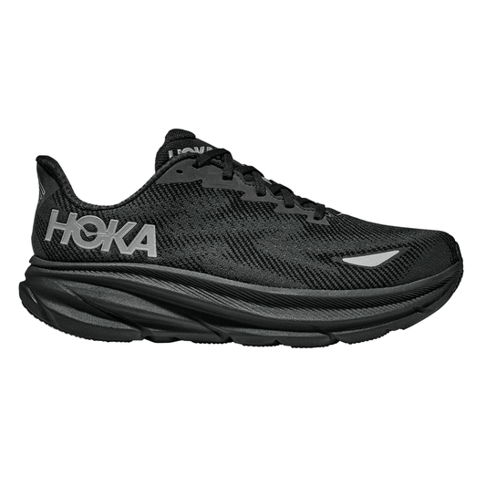 Hoka Women's Clifton 9 GORE - TEX - Black / Black - Interval Running
